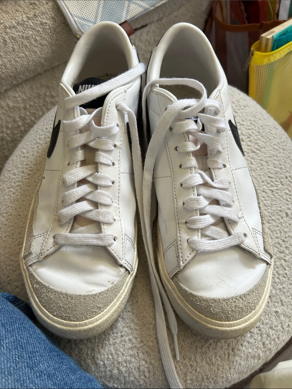 Nike White Low-Top Sneakers with Black Swoosh